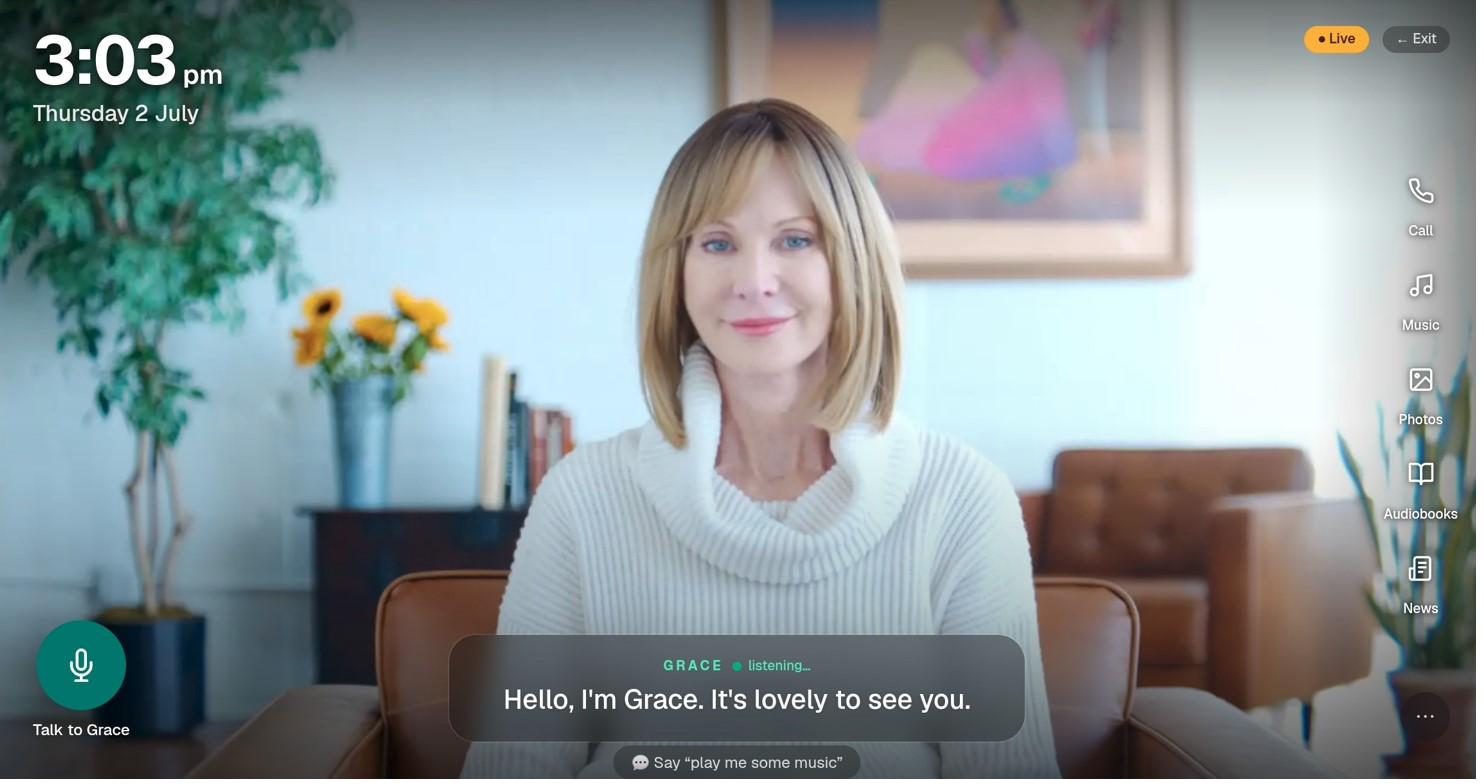 Grace, the Demal 365 companion, on a tablet in a family home